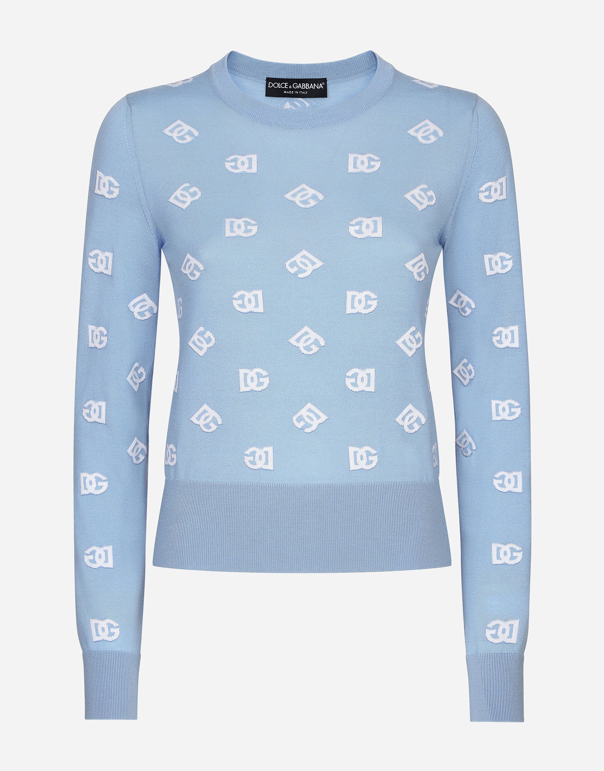 ${brand} Wool and silk jacquard sweater with tonal DG logo ${colorDescription} ${masterID}