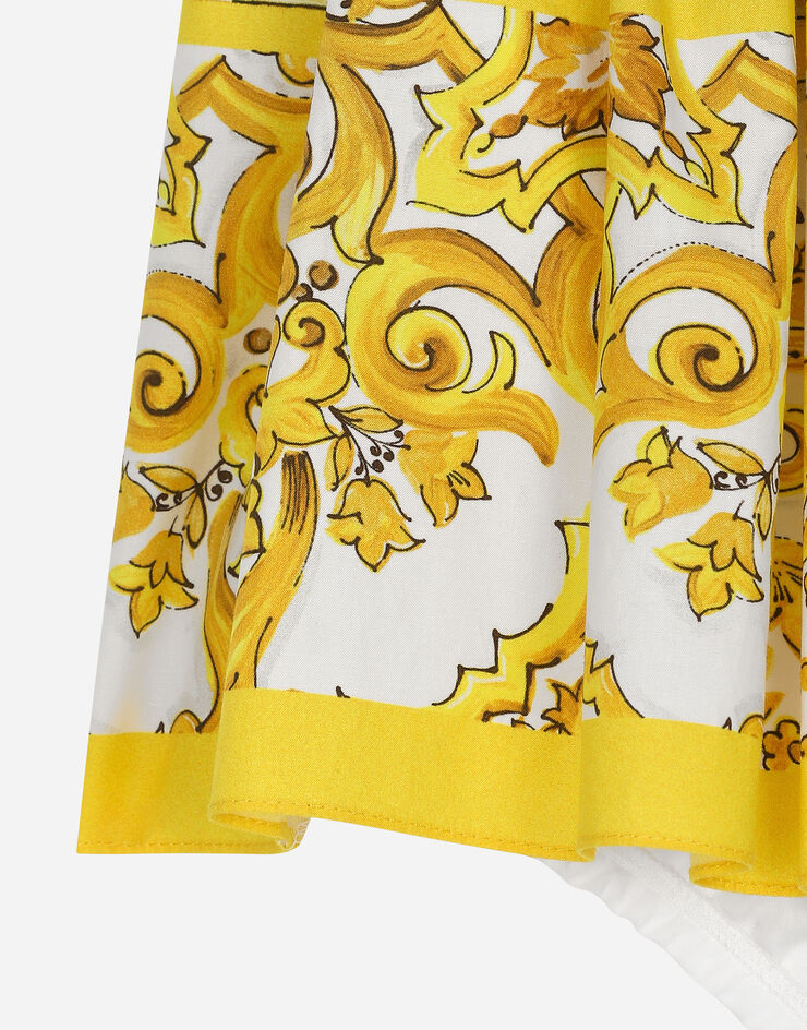 Dolce & Gabbana 옐로 마욜리카 프린트 포플린 스커트 인쇄 L25I20FI5JY