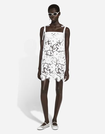 Dolce & Gabbana Cotton minidress with floral openwork embroidery White F6JIBZFG6AD