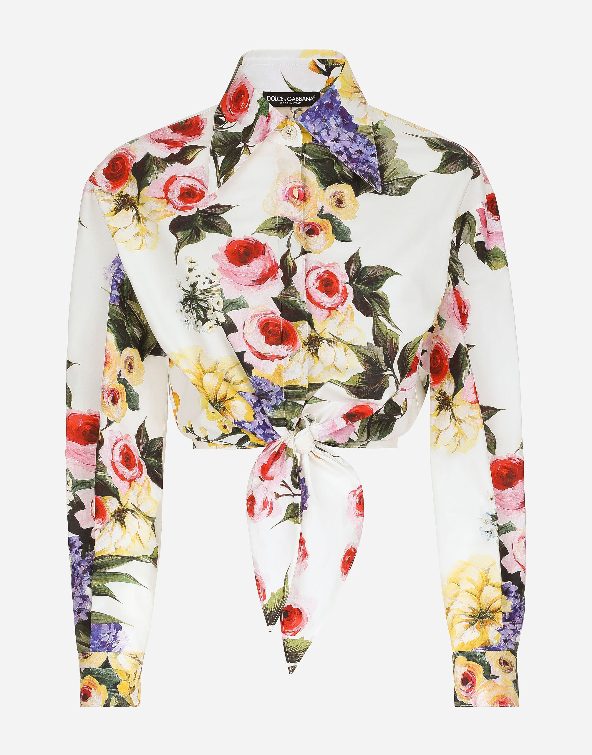 Dolce & Gabbana قميص قطني ببيونة وطبعة حديقة يضعط F755RTHS5Q0