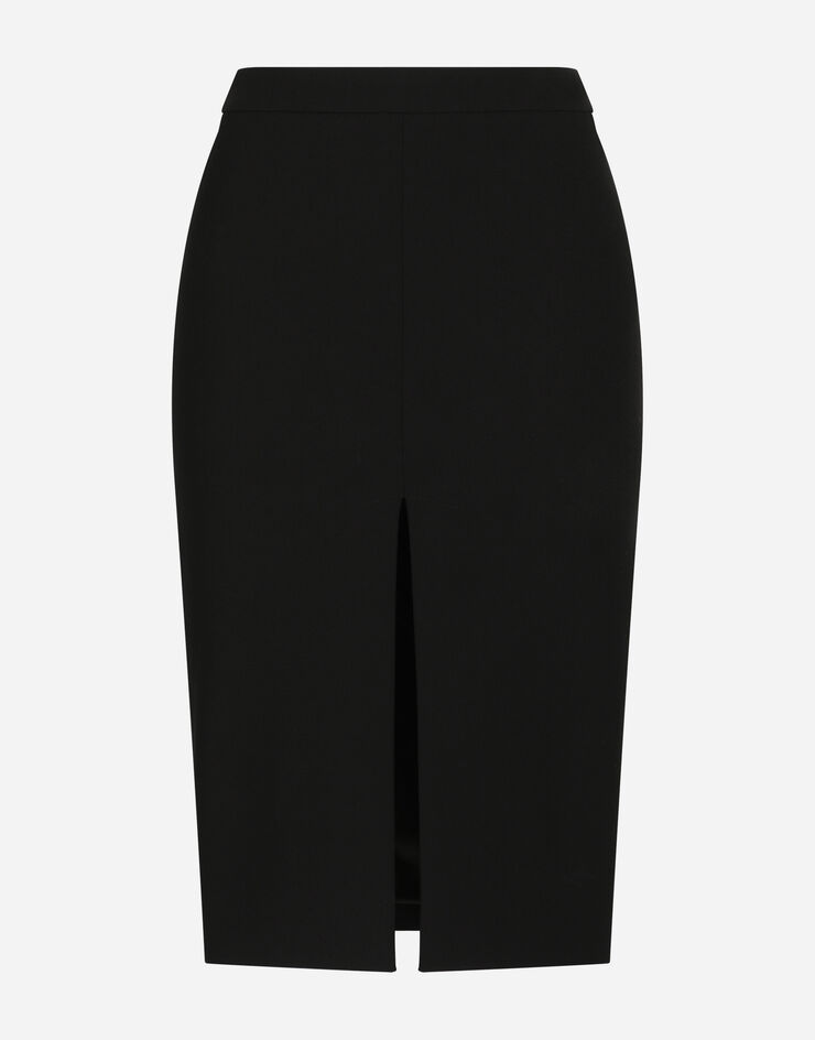 Dolce & Gabbana Wool midi pencil skirt with front slit Black F4CU2TFUBF1