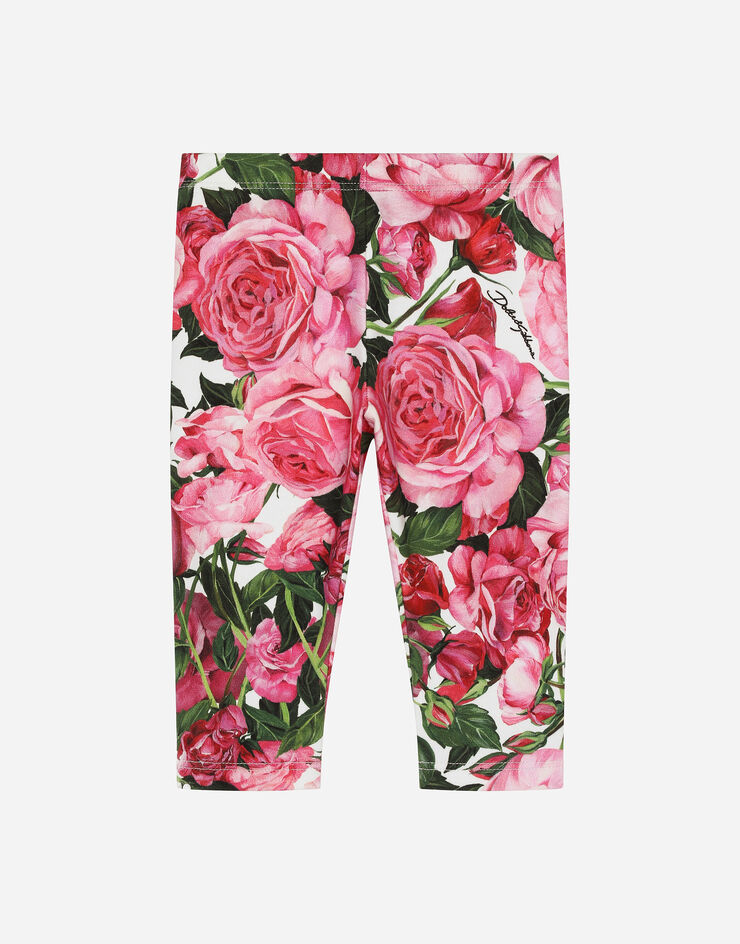 Dolce & Gabbana Leggings aus Interlock mit Rosenprint auf weißem Grund Drucken L2JPB9HS7O8