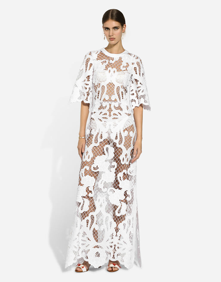 Dolce & Gabbana Long dress with openwork embroidery White F6JKHZFG6AE