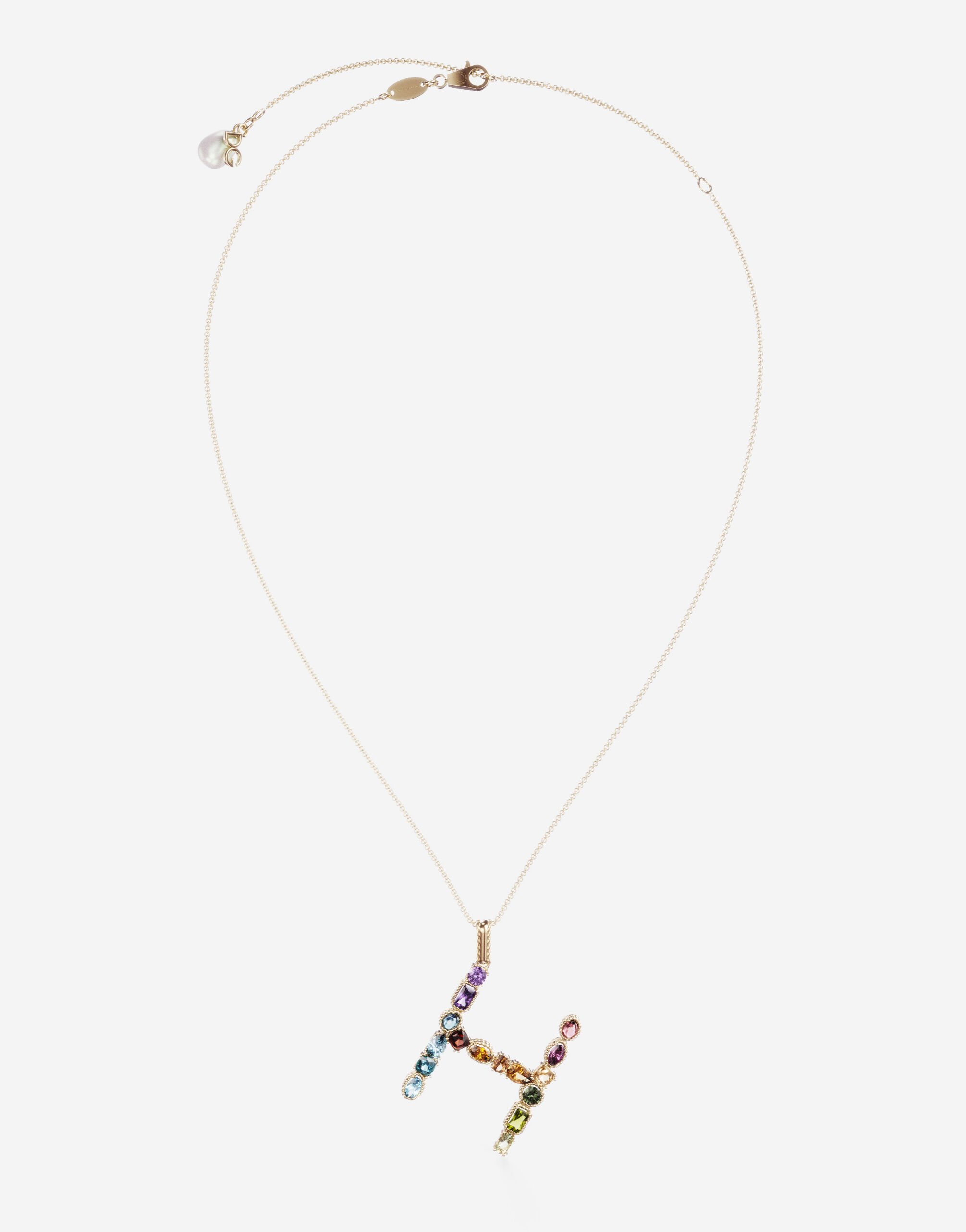 Dolce & Gabbana Rainbow alphabet H pendant in yellow gold with multicolor fine gems Gold WRMR1GWMIXZ