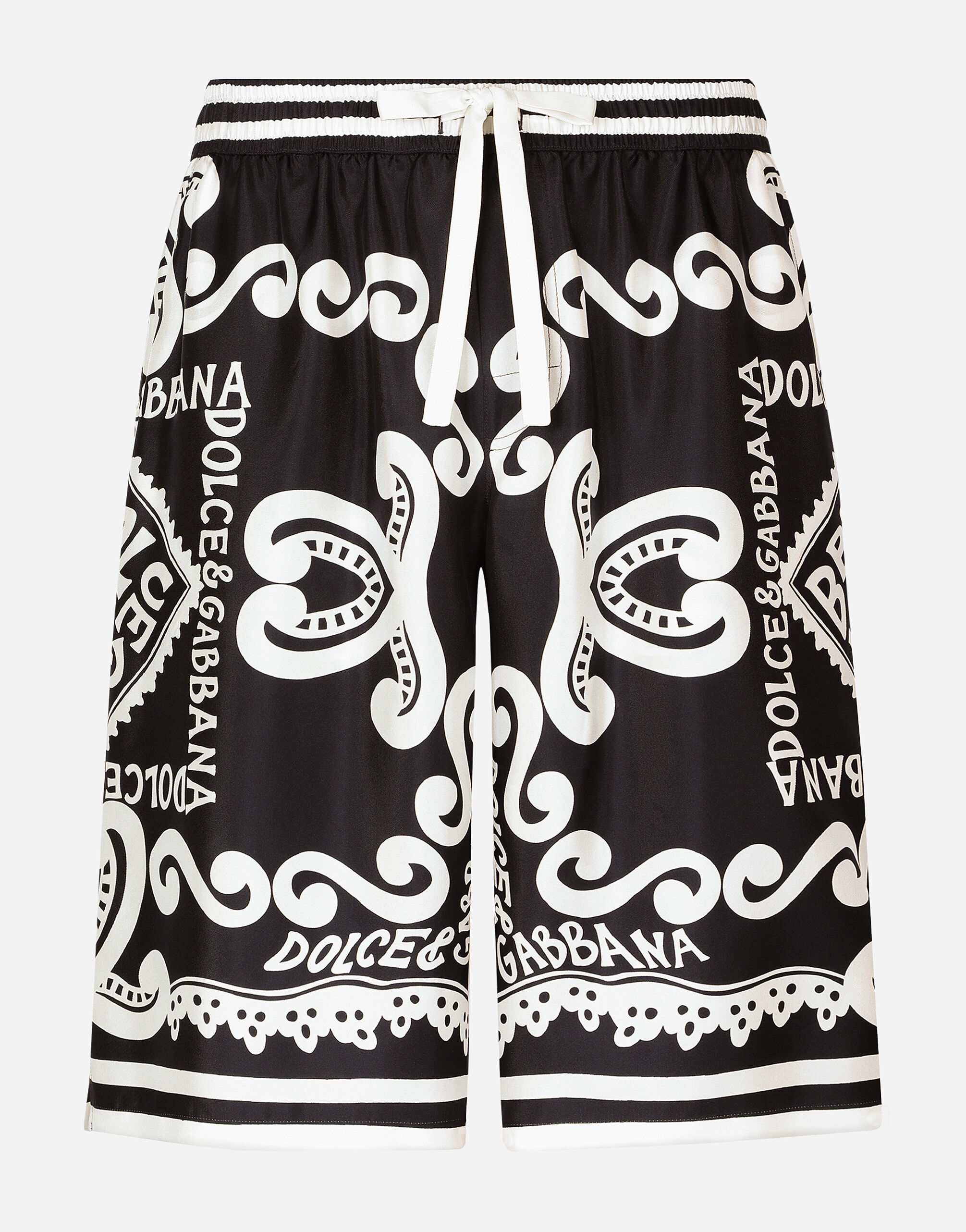 Dolce & Gabbana Marina-print silk twill shorts White GVRMATHI1QC