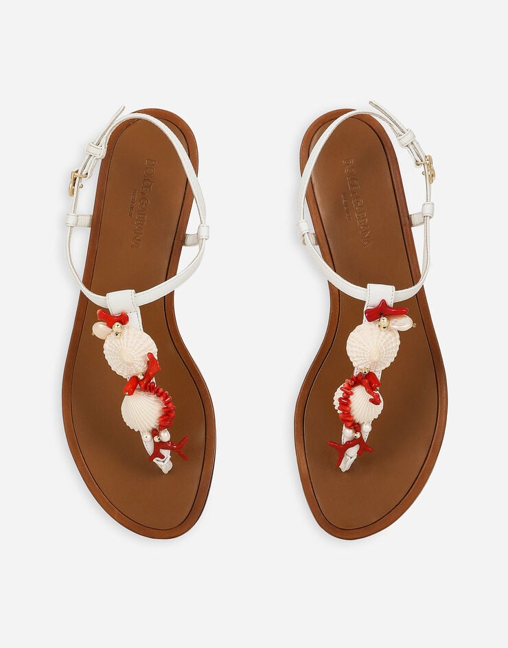 Dolce & Gabbana Nappa leather thong sandals with coral embroidery White CQ0604AW116