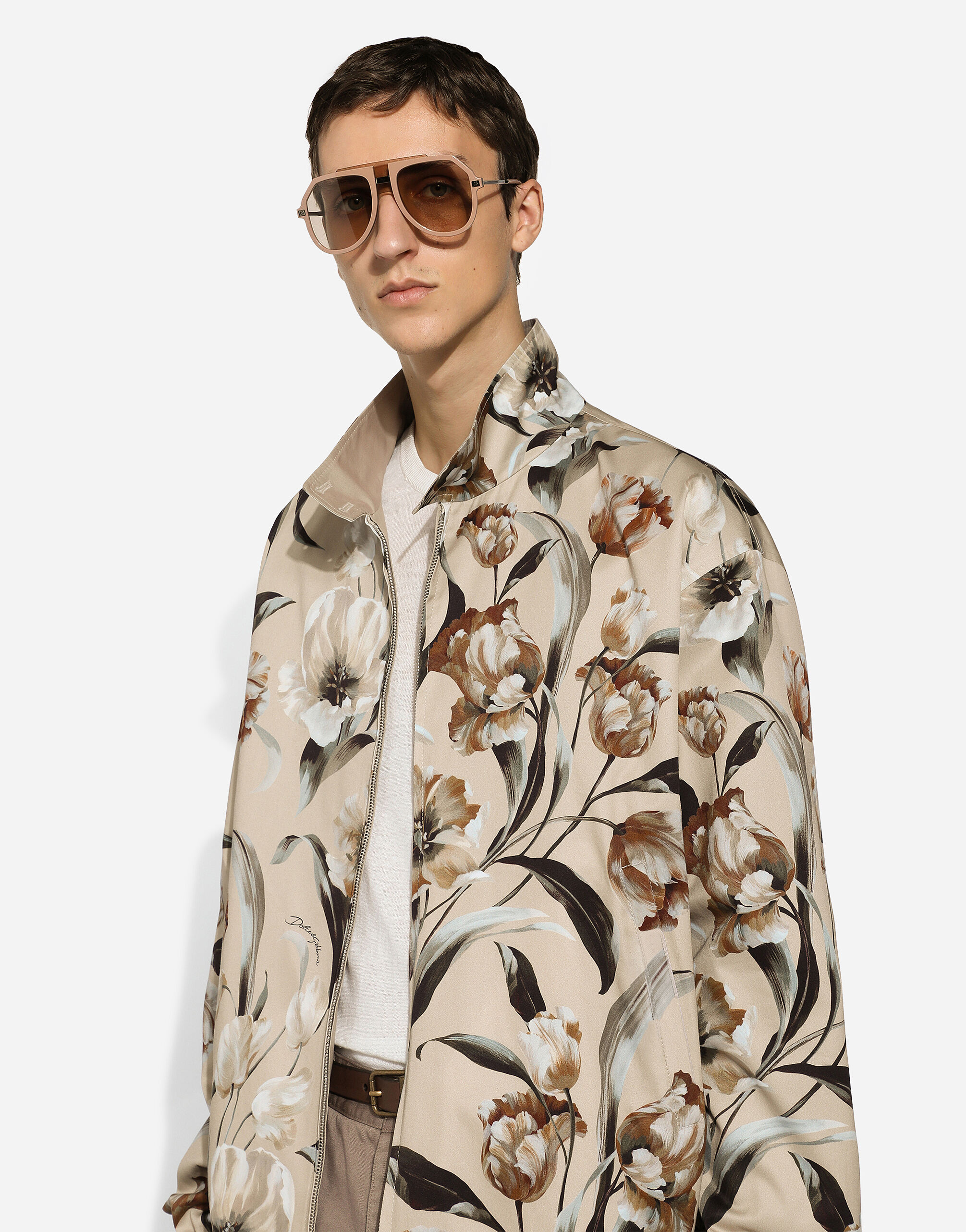 Reversible high-neck jacket with floral print