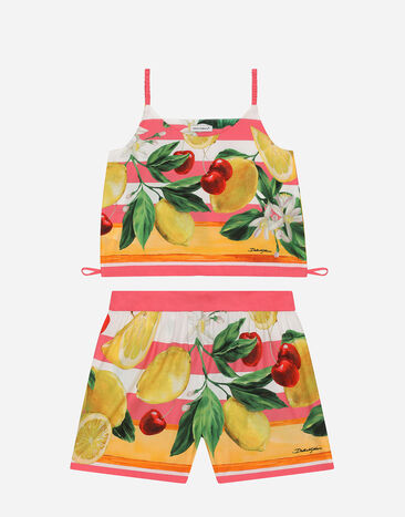 Dolce & Gabbana Poplin top and shorts set with lemon and cherry print Print L53DE7G7EY0