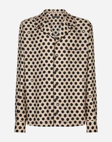 Dolce & Gabbana Silk shirt with polka-dot print and DG logo Multicolor G2NW0TFU4L0