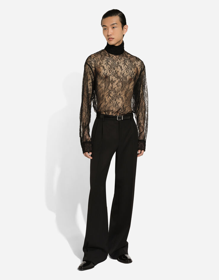 Dolce & Gabbana Loose lace turtleneck with shirt cuffs Black G8SD9THLM9D