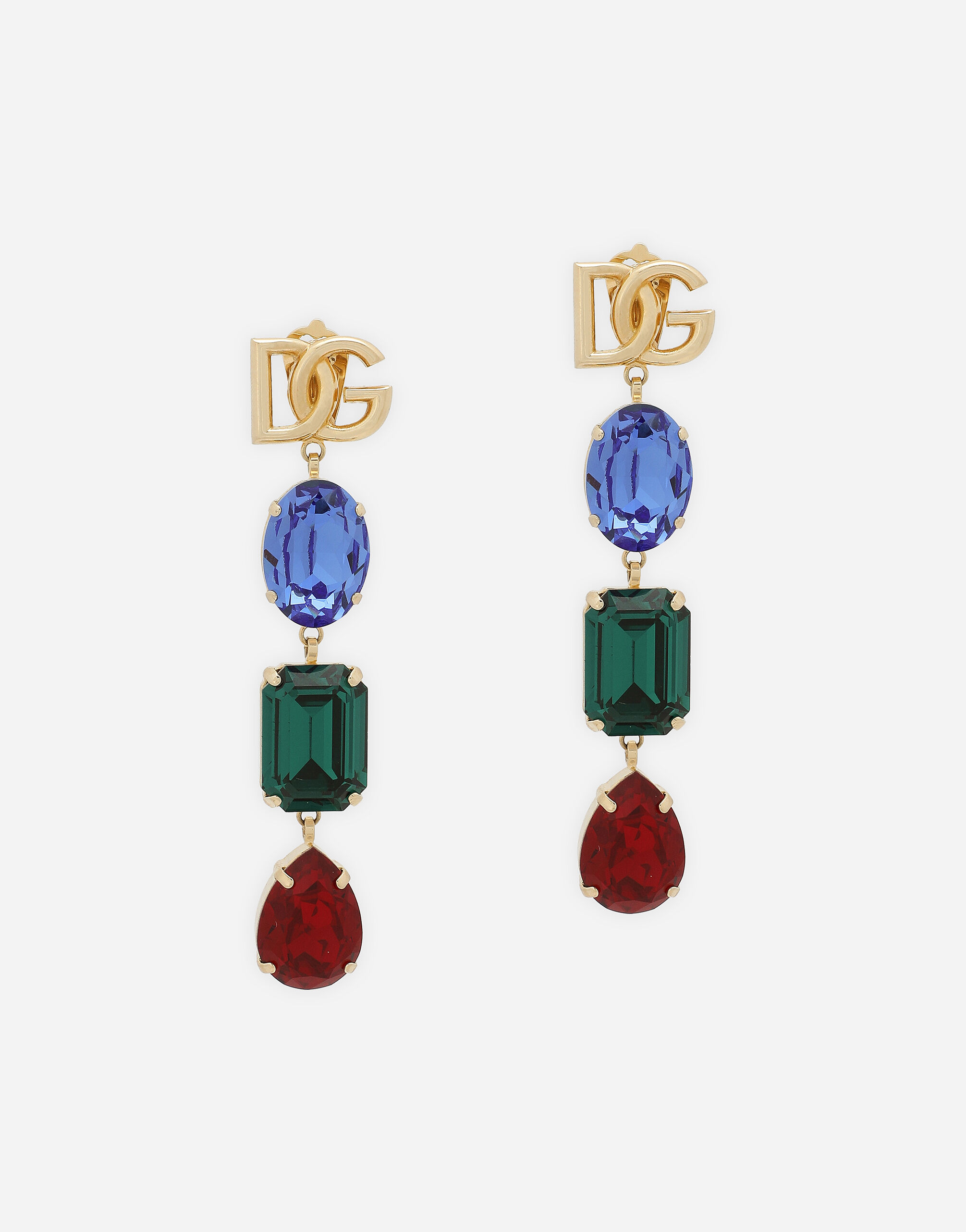 Dolce&Gabbana Long earrings with DG logo and multi-colored rhinestones Multicolor WNP6S3W1111