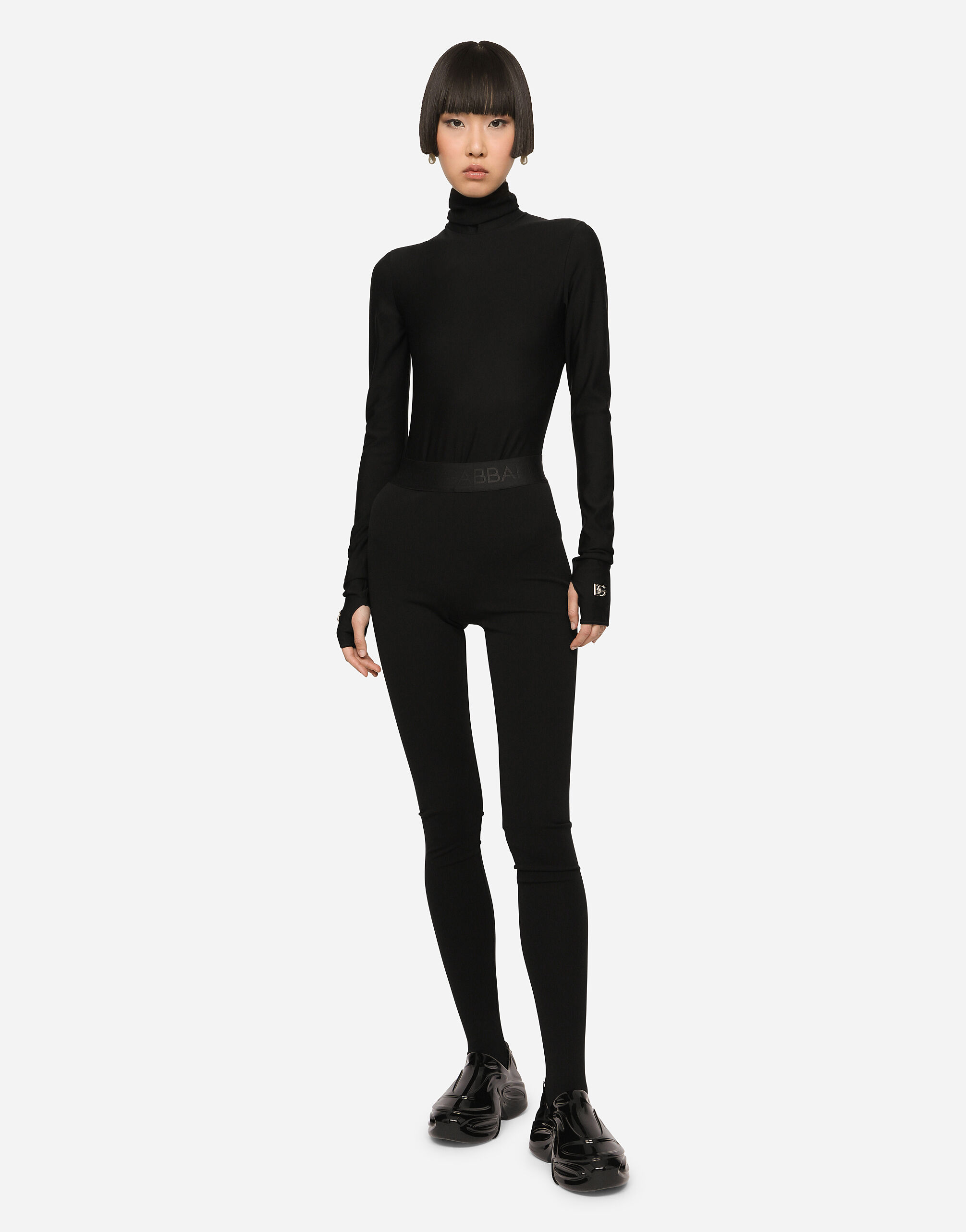 Jersey turtle-neck bodysuit with DG logo in Black for 