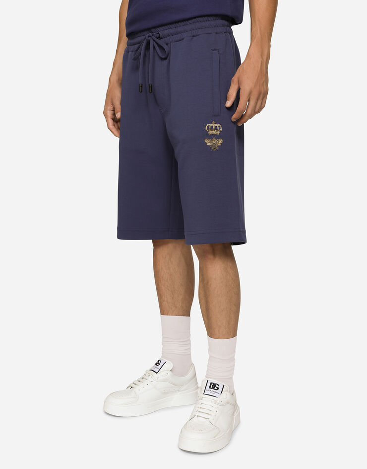 Dolce & Gabbana Jersey jogging shorts with embroidery Blue GVF8AZHU7H9