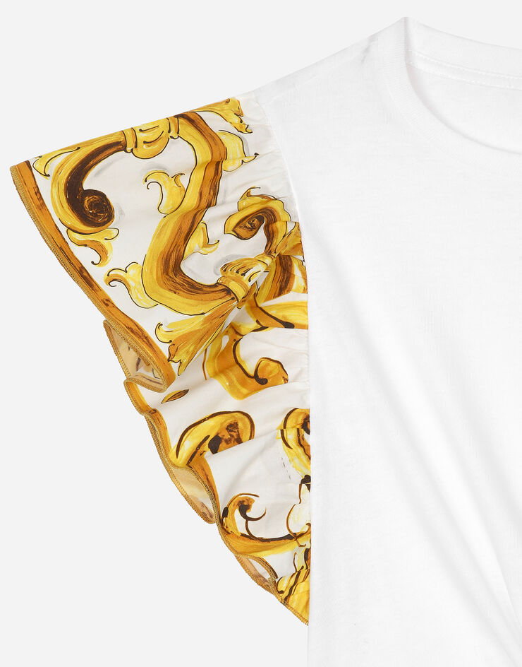 Dolce & Gabbana T-Shirt aus Jersey mit gelbem Majolika-Print und Dolce&Gabbana-Logo Mehrfarbig L5JTNSG7NRH