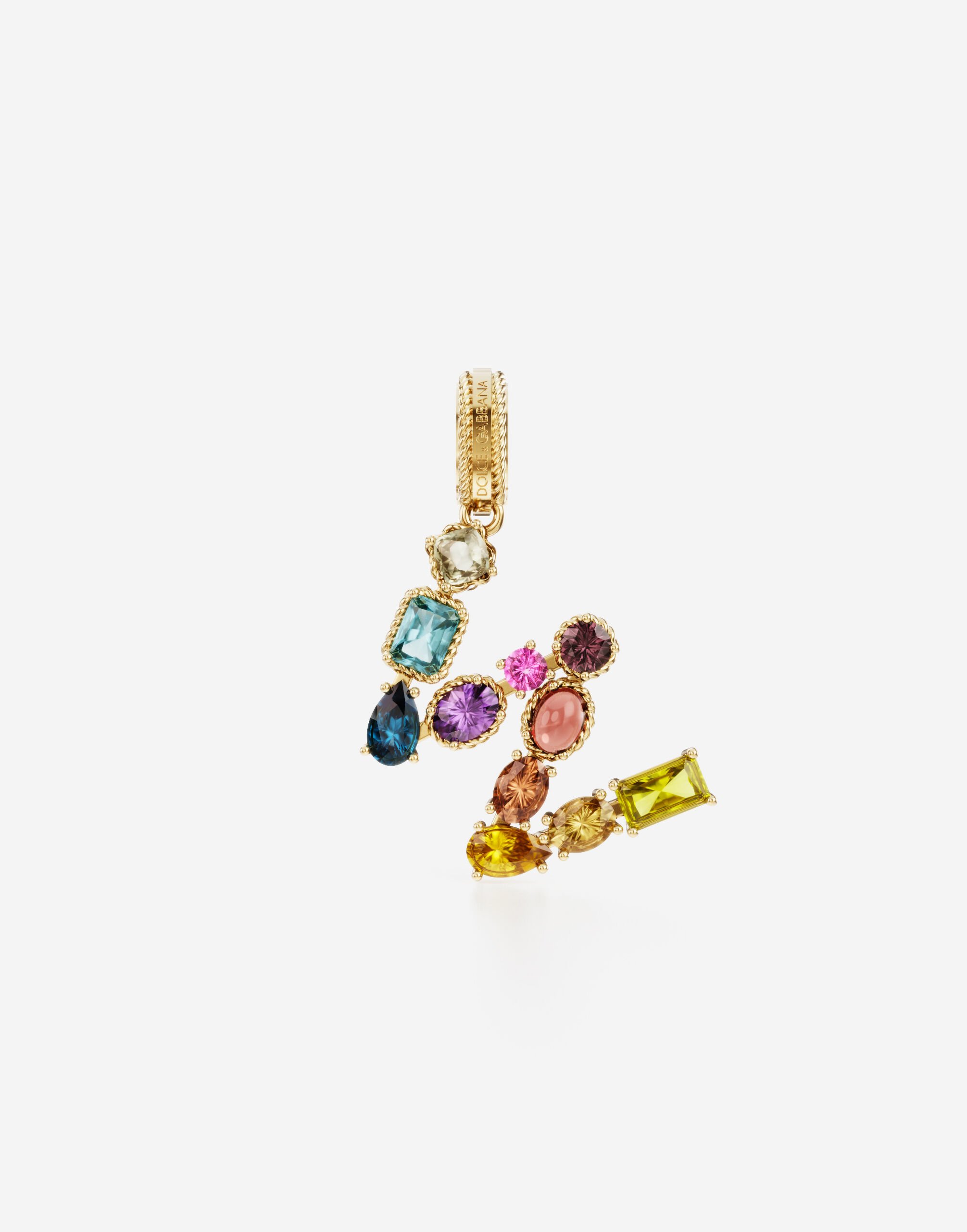 Dolce & Gabbana Rainbow alphabet W 18 kt yellow gold charm with multicolor fine gems Gold WANR1GWMIXA