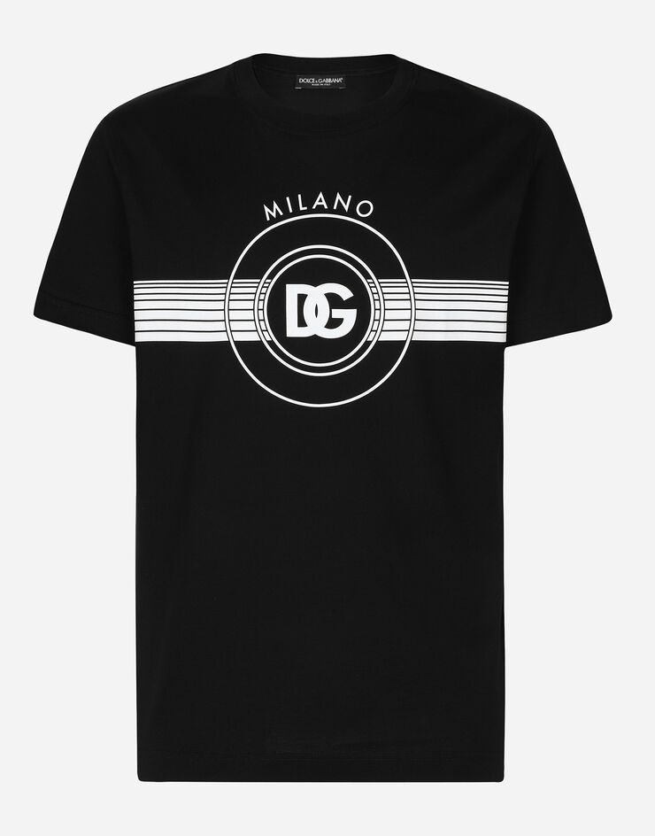 Dolce & Gabbana DG 프린트 반소매 코튼 티셔츠 블랙 G8RN8TG7M8W
