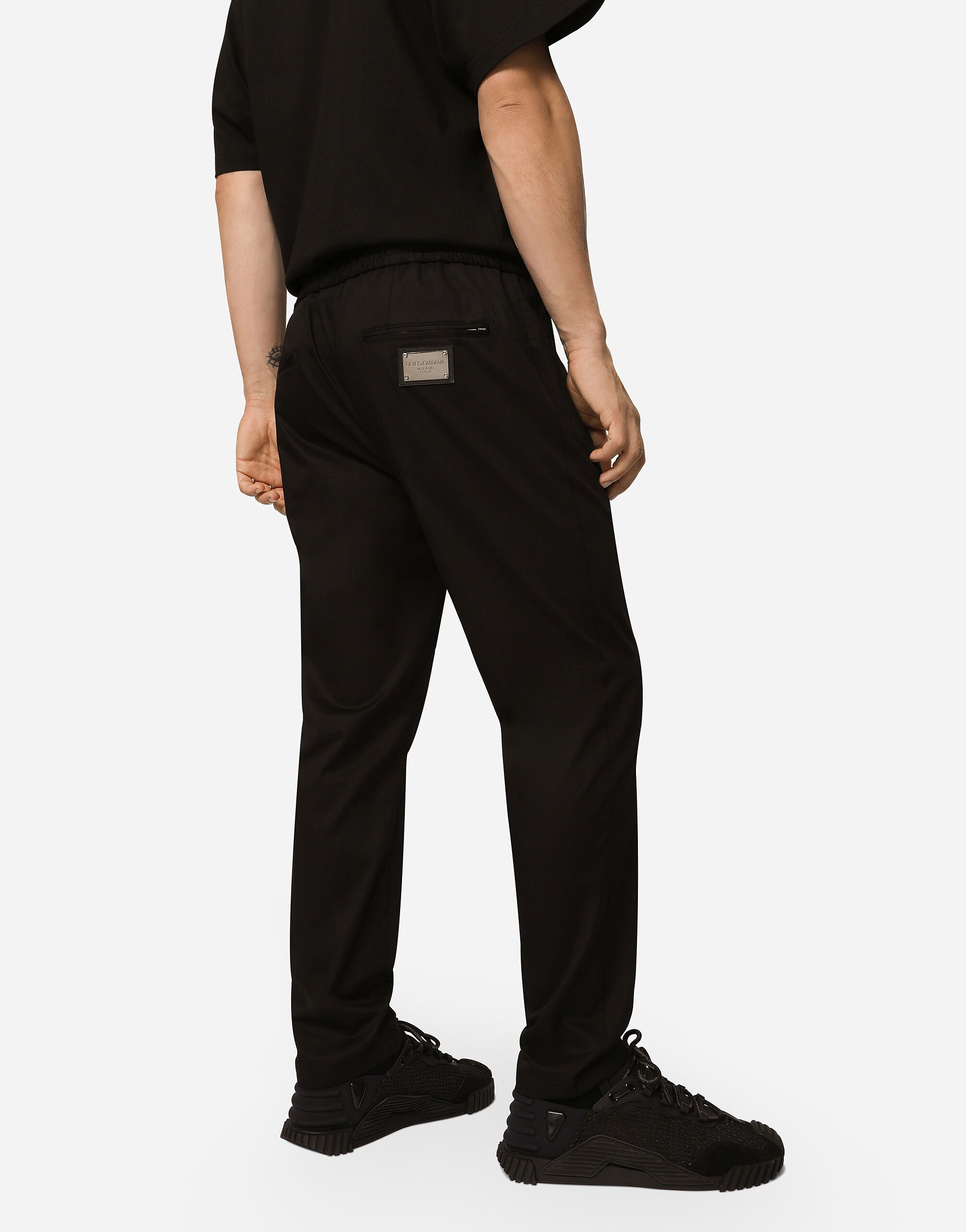Dolce amp; Gabbana Man Stretch Cotton Back Embossed Logo Trousers Black