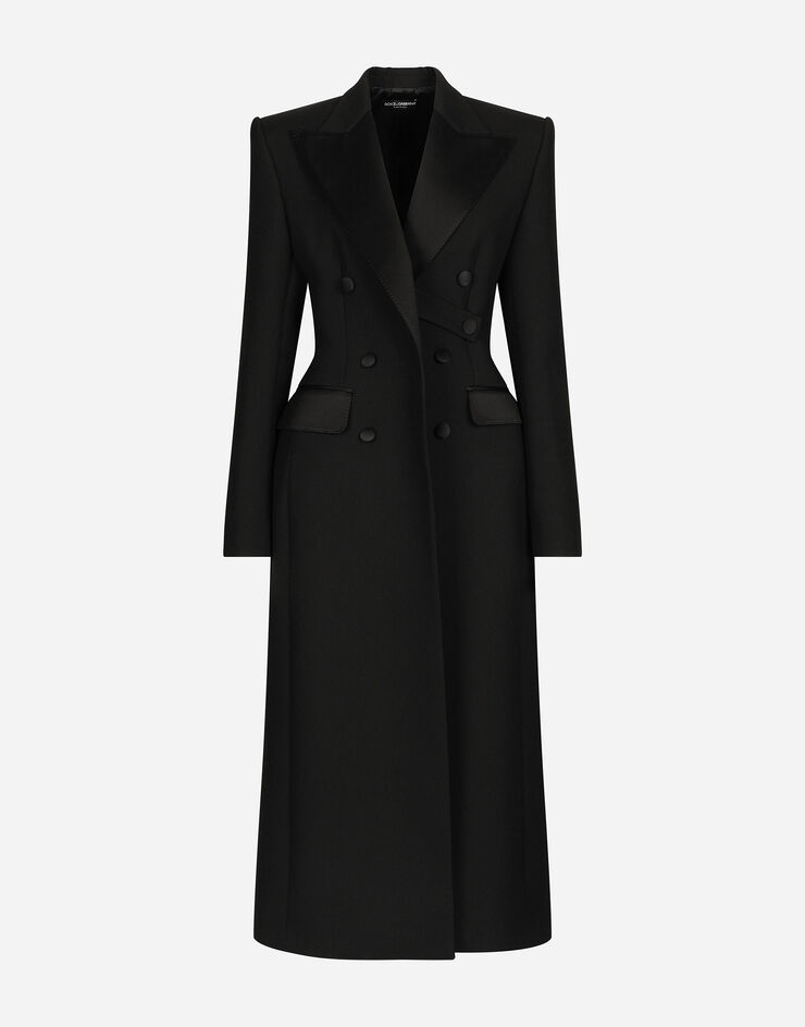 Dolce & Gabbana Cappotto tuxedo doppiopetto con fianchi imbottiti in gabardina di lana Nero F0W2FTFU272