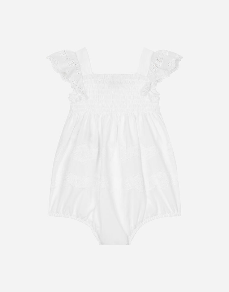 Dolce & Gabbana PLAYSUIT IN COTTON WITH LACE DETAILING WHITE L21O62G7RZJ