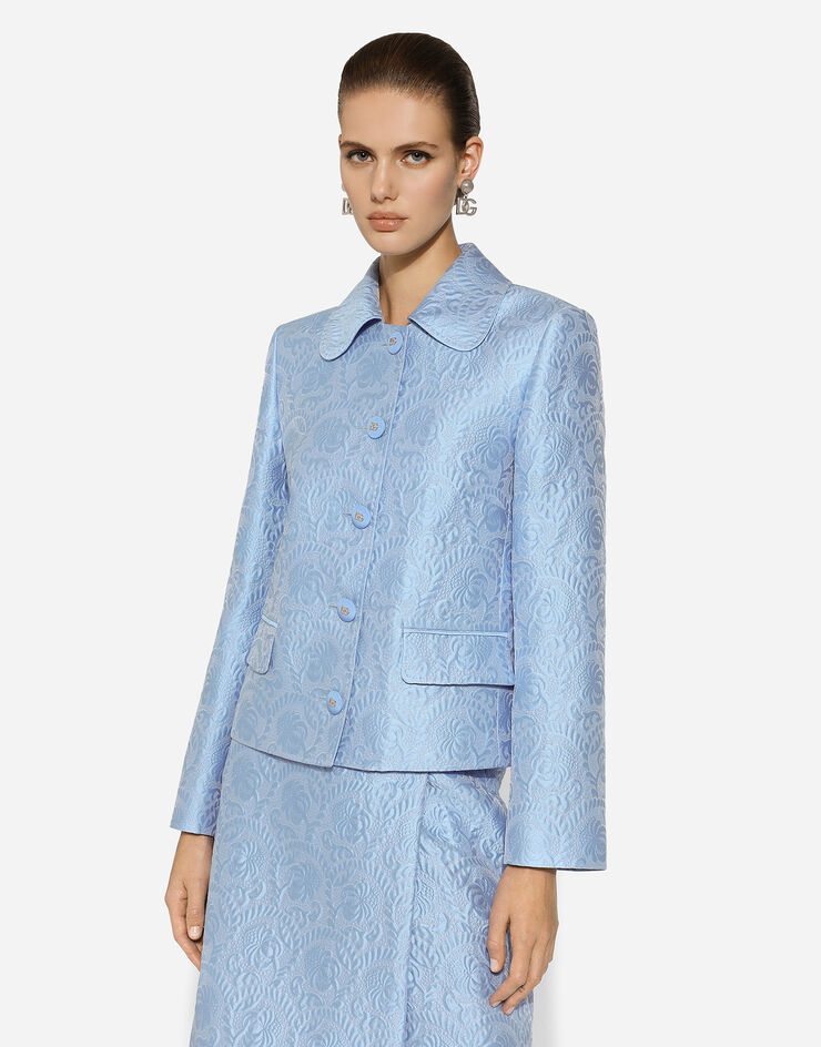 Dolce & Gabbana Veste droite Gabbana en jacquard floral matelassé Bleu Ciel F29UETGDCAV