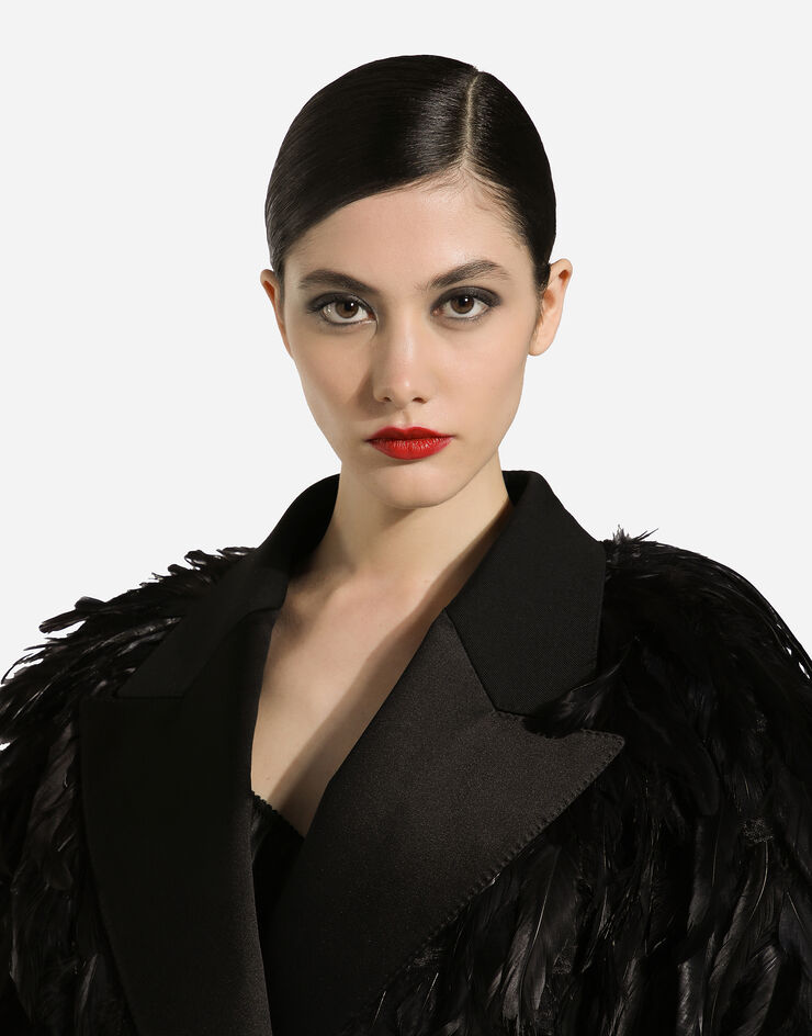 Dolce & Gabbana Wool gabardine coat with all-over rooster feather embellishment Black F0W2GZGDCRQ