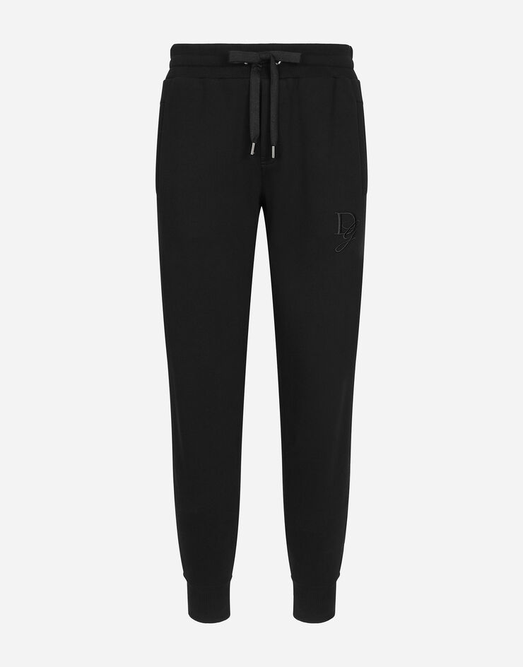 Dolce & Gabbana Pantalon de jogging en coton stretch à broderie DG Noir GP0F9ZG7N4R