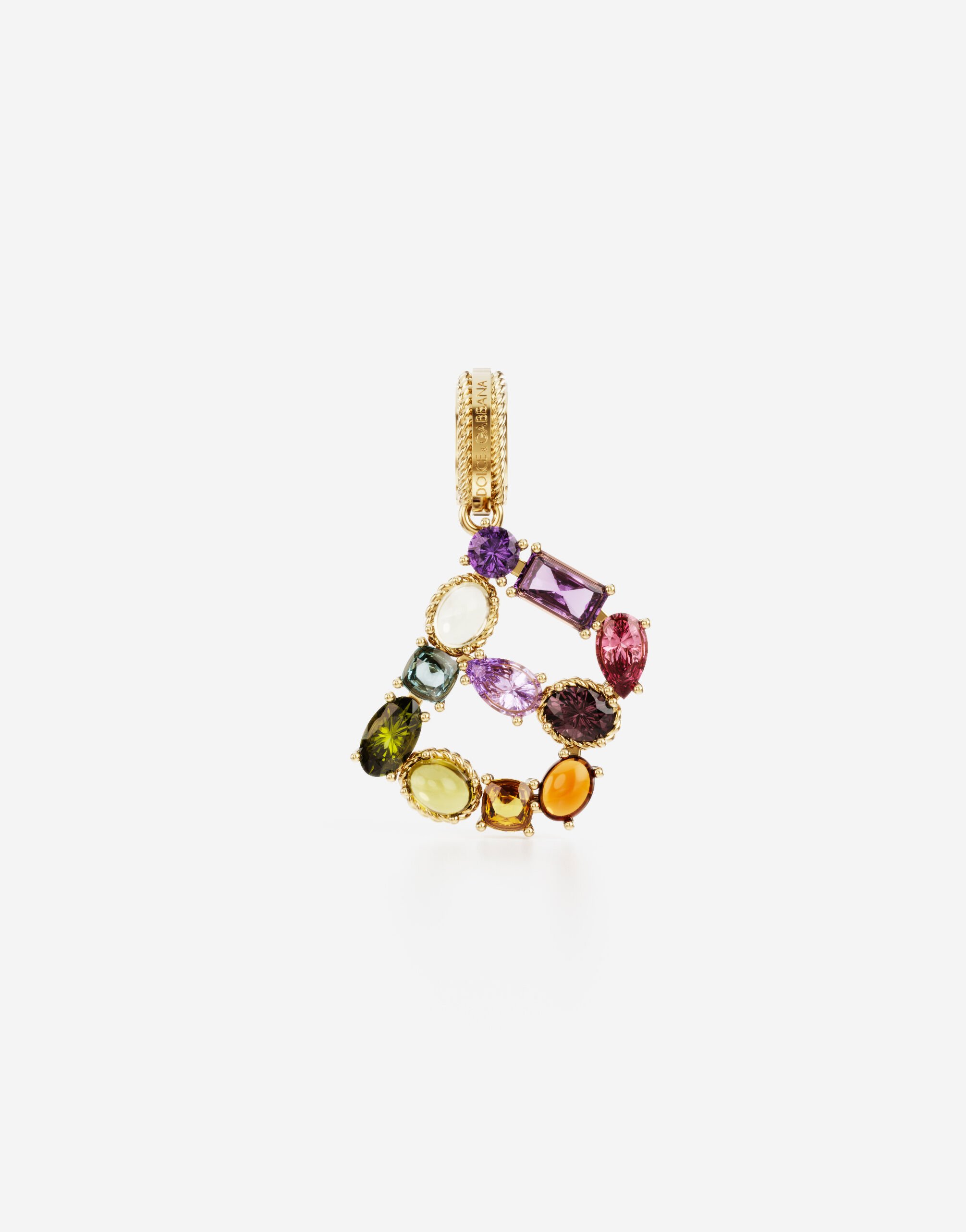 Dolce & Gabbana Rainbow alphabet B 18 kt yellow gold charm with multicolor fine gems Gold WAQA3GWQC01
