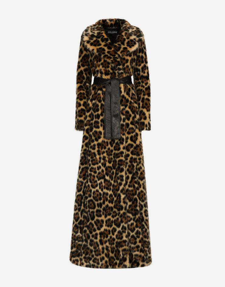 Dolce & Gabbana Langer Mantel aus Kunstfell Leoprint Drucken F0E1KFFJSCU