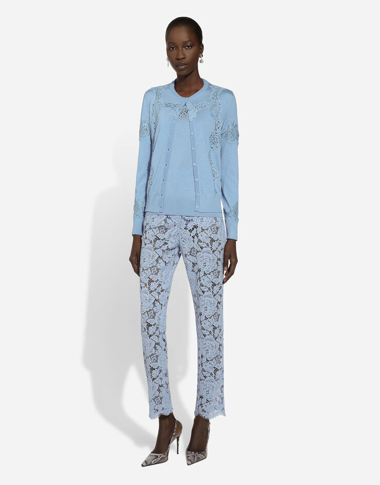 Dolce & Gabbana Tailored branded floral cordonetto lace pants with DG logo Light Blue FTAM2THLM7L