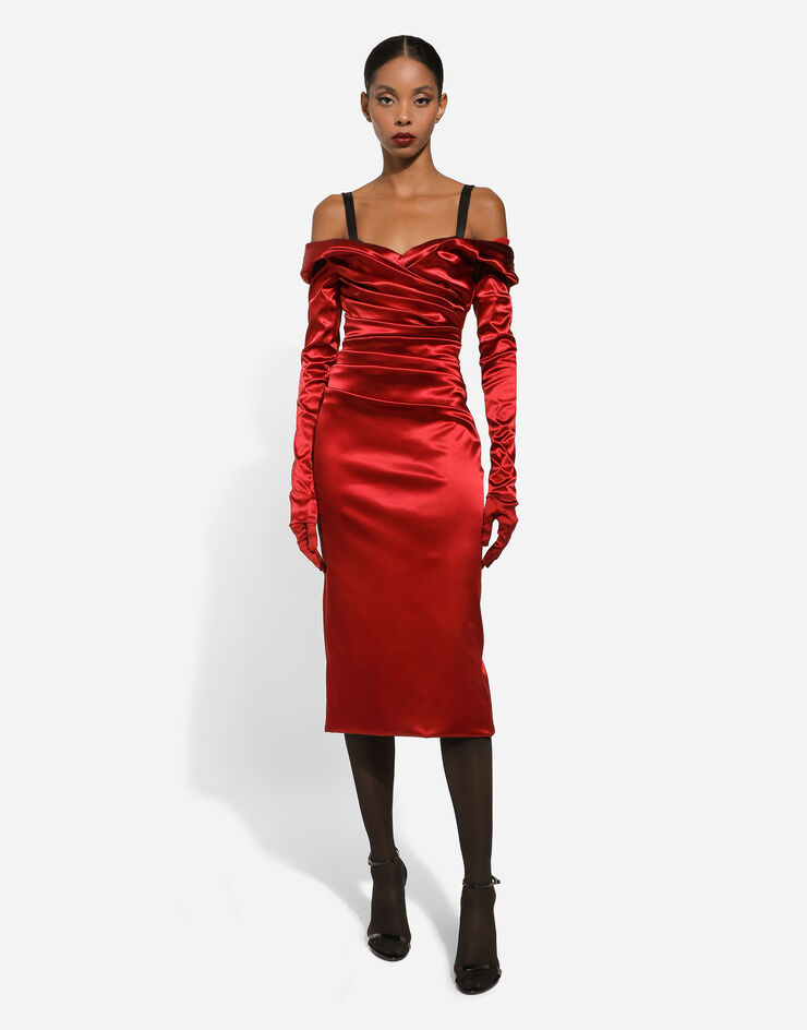Dolce&Gabbana Drapiertes Longuette-Kleid aus Satin Rot F6DJFTFURAD