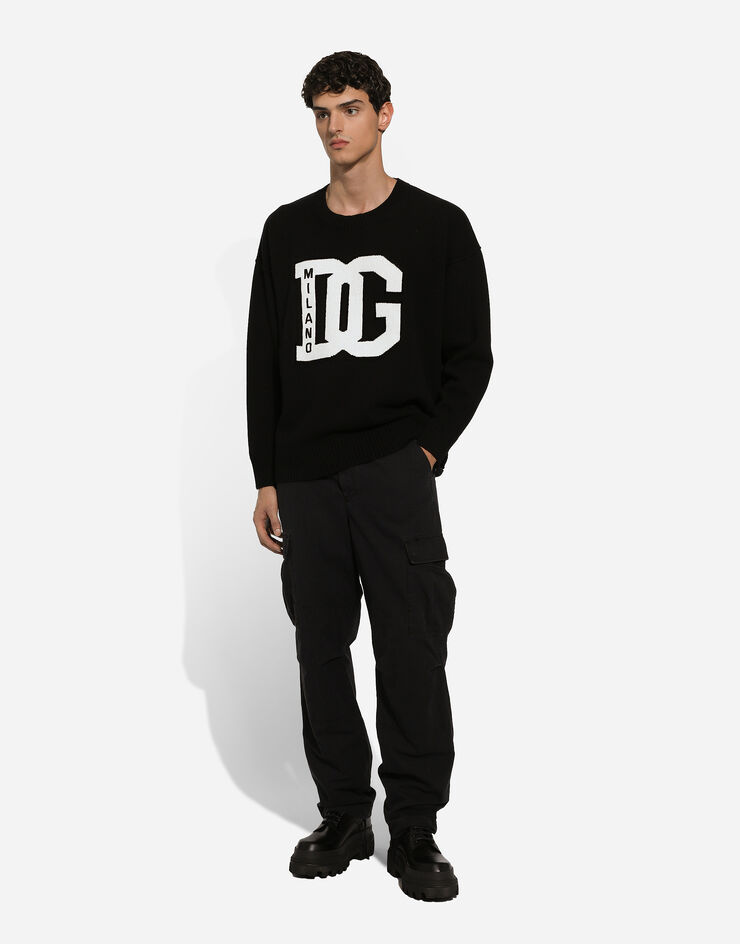 Dolce & Gabbana Wool round-neck sweater with DG inlay Black GXX60ZJFMEY