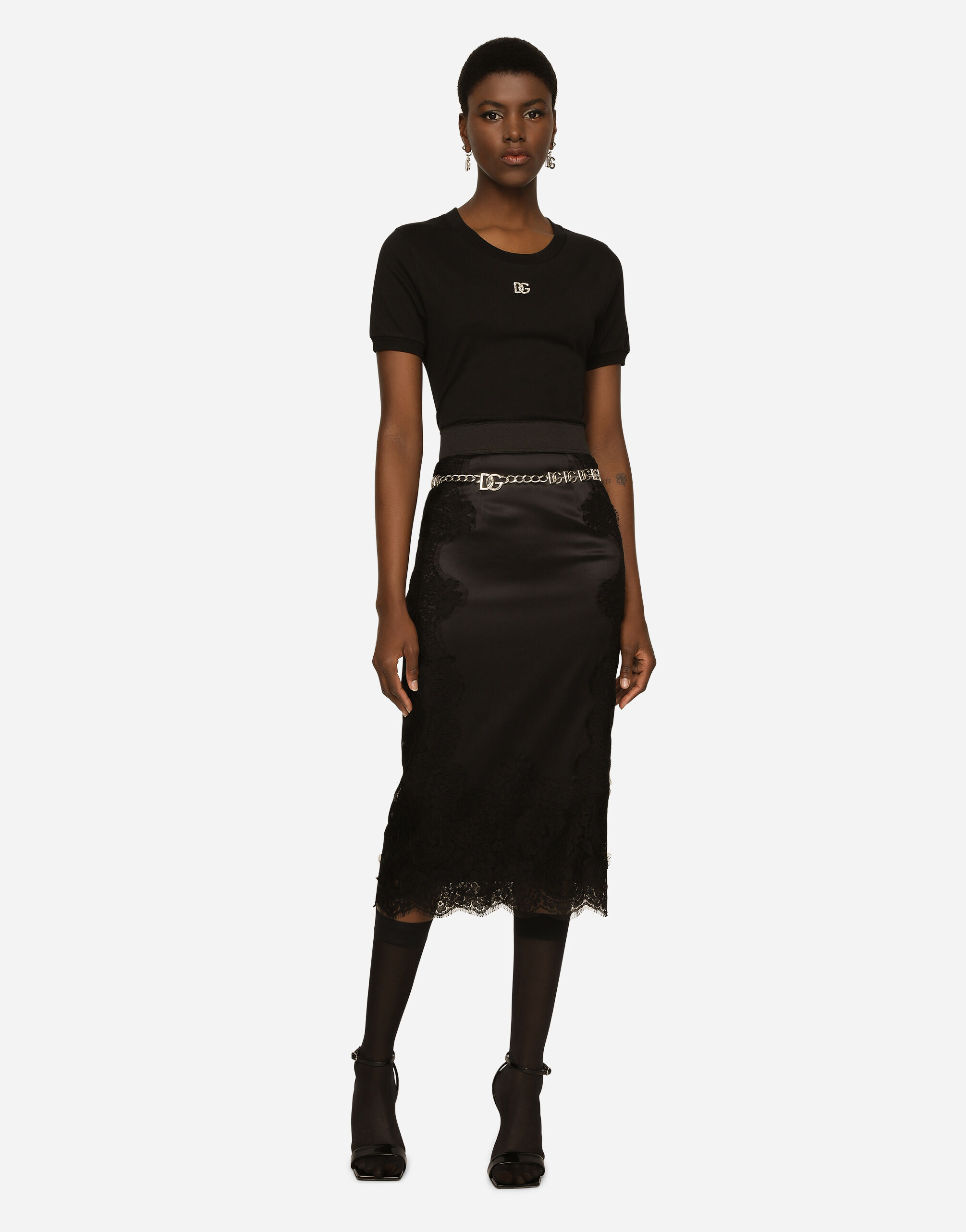 Dolce & Gabbana Satin midi skirt female Black