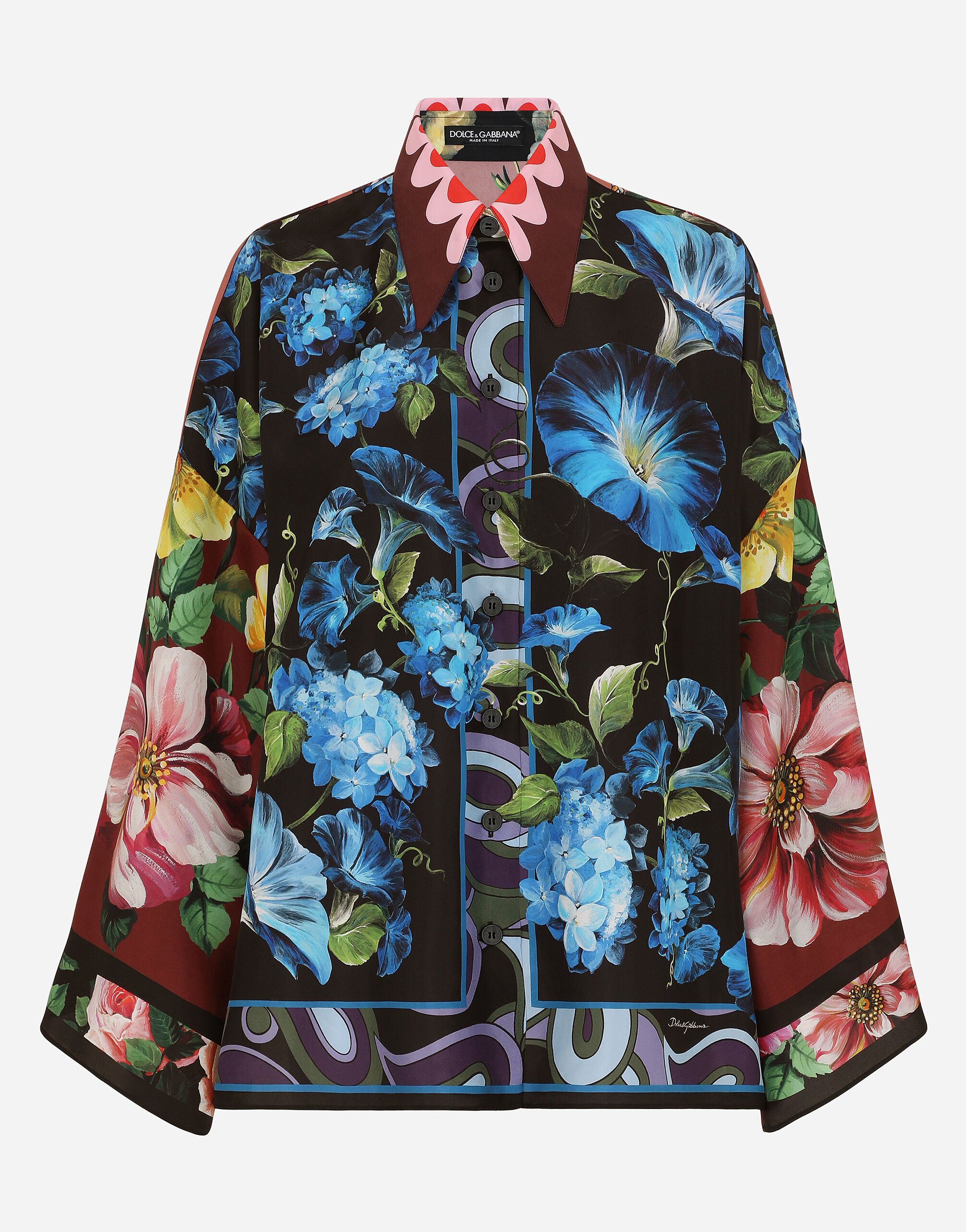 Dolce & Gabbana Chemise oversize en soie à imprimé fleurs Imprimé F0B7ATIS1SO