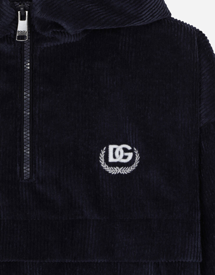 Dolce & Gabbana Velvet hoodie with DG laurel logo Blue L4JWJUFUWE3