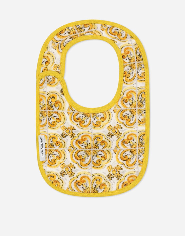 Dolce & Gabbana Set de regalo de 2 baberos de punto con estampado Maiolica amarillo Imprima LNJAF0G7NUI