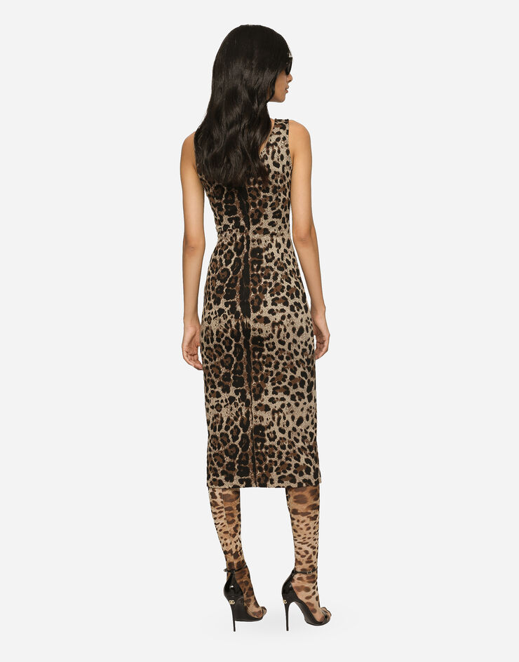 Dolce & Gabbana Vestido largo de punto jacquard con motivo de leopardo Multicolor F6AWETFJGAS