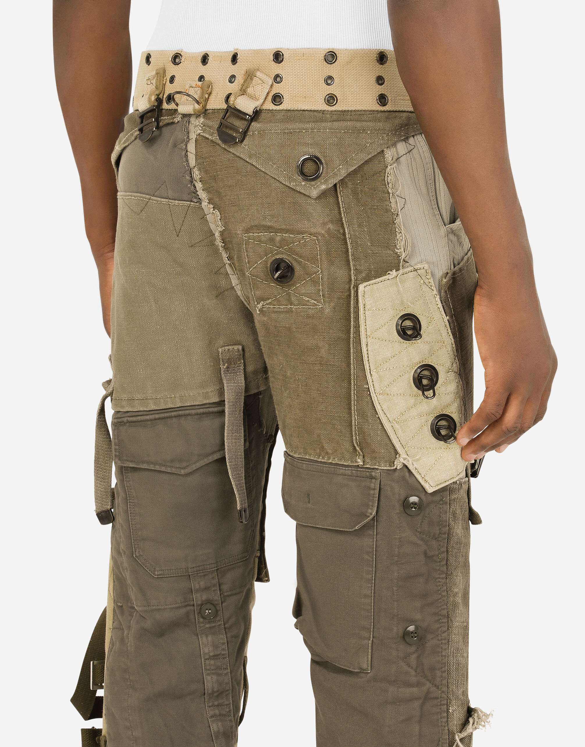 Cargo pants with vintage appliqués