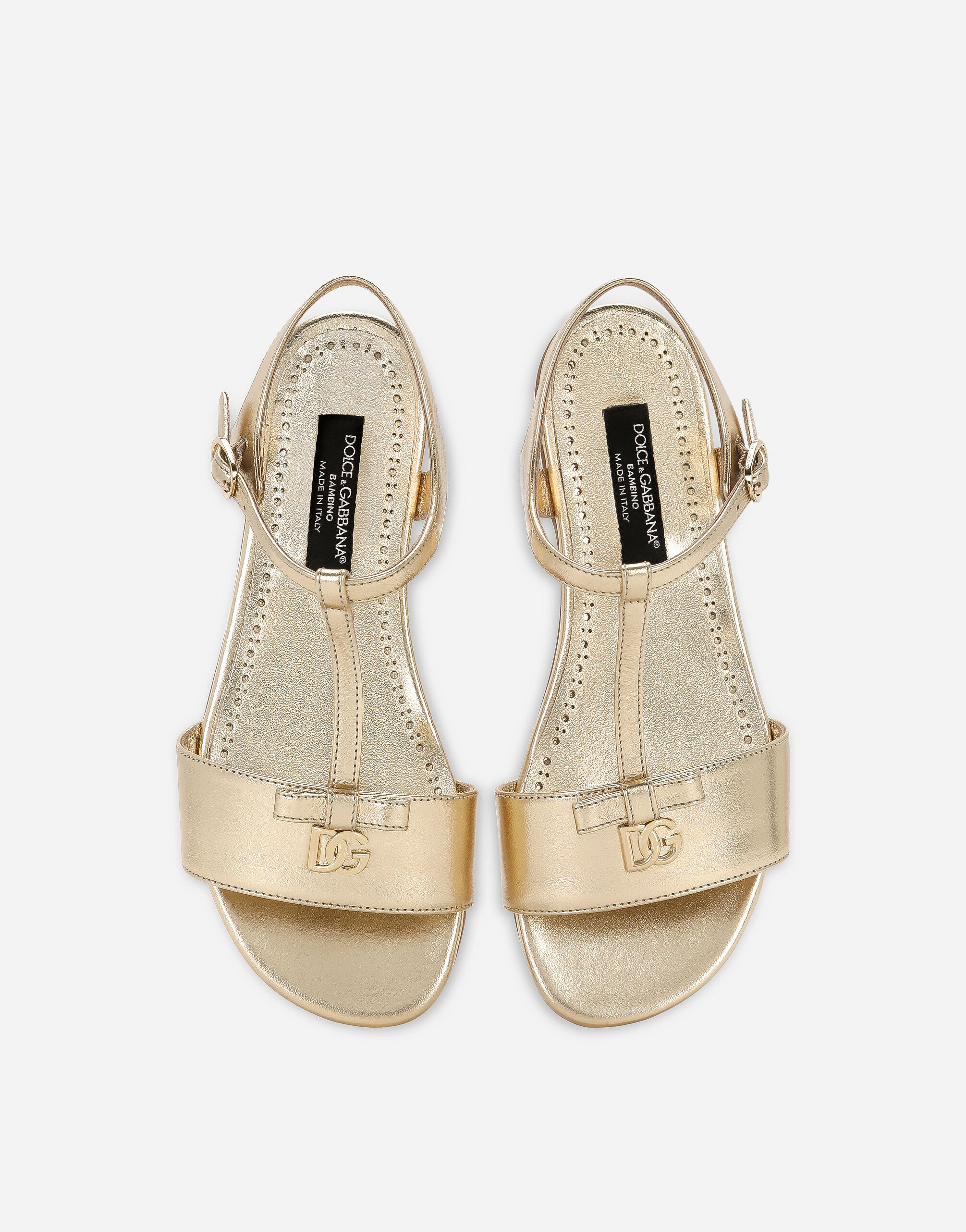 ゴールドのガールズ Foiled leather sandals | Dolce&Gabbana®