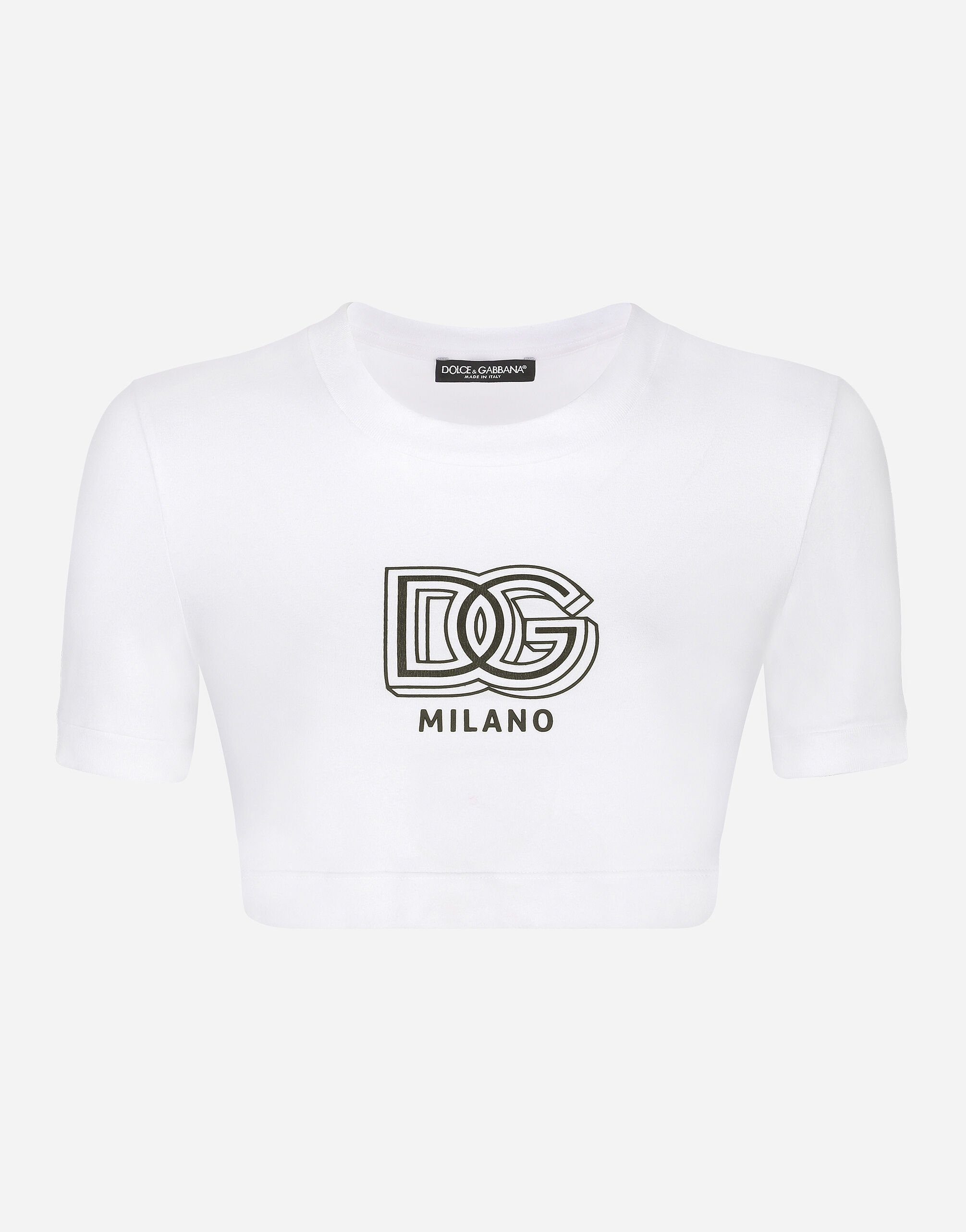 Dolce & Gabbana Cropped jersey T-shirt with DG lettering White FXZ05TJFMEB