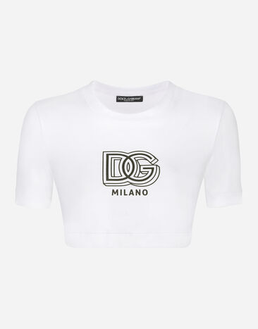 Dolce & Gabbana T-shirt cropped in jersey con lettering DG Stampa F8U74TII7EP