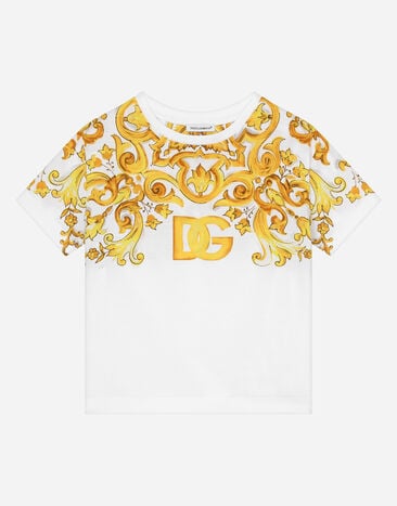 Dolce & Gabbana Jersey T-shirt with yellow majolica print and DG logo Print L53DW3FI5JY