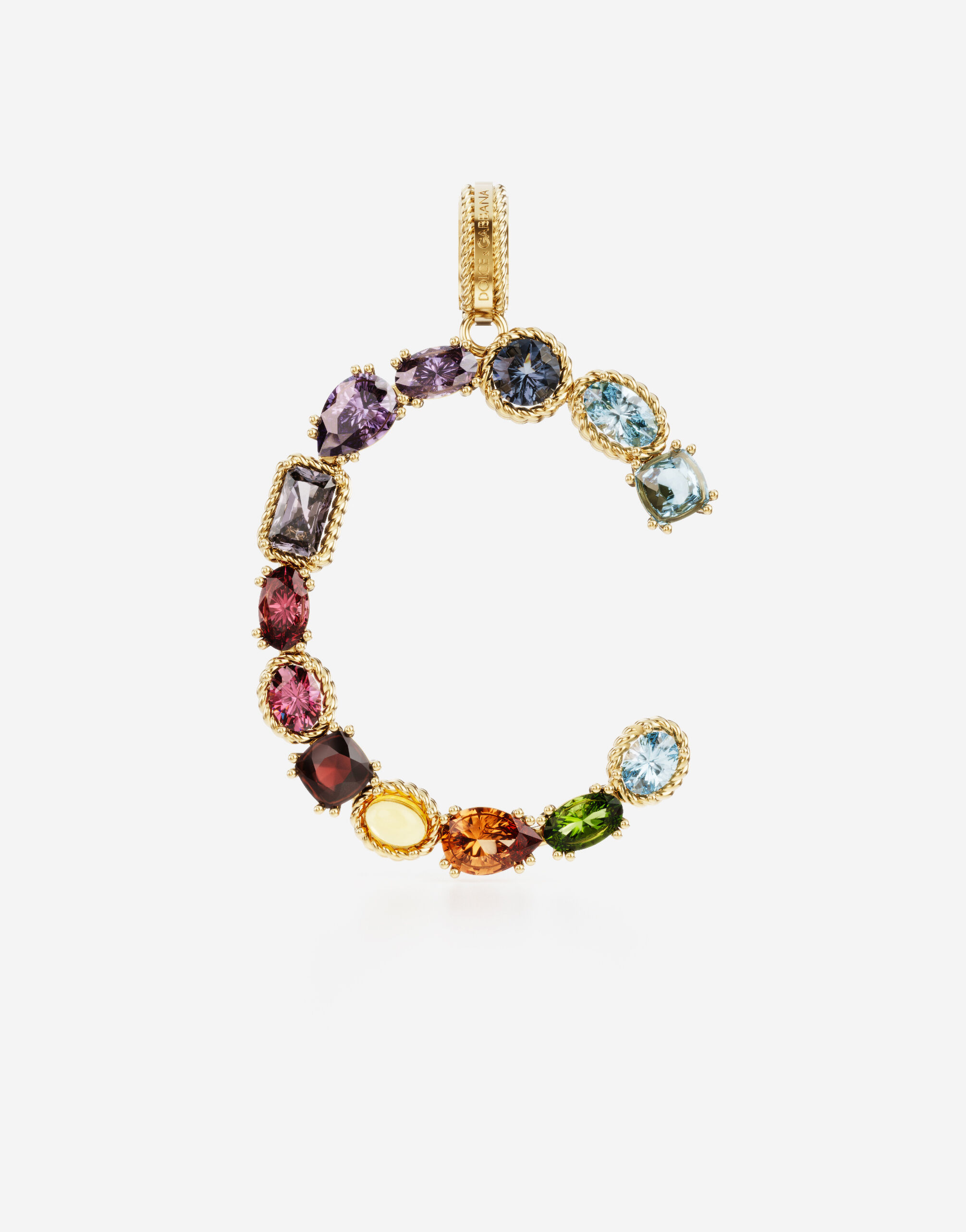 Dolce & Gabbana Rainbow alphabet C 18 kt yellow gold charm with multicolor fine gems Gold WAQA3GWQC01