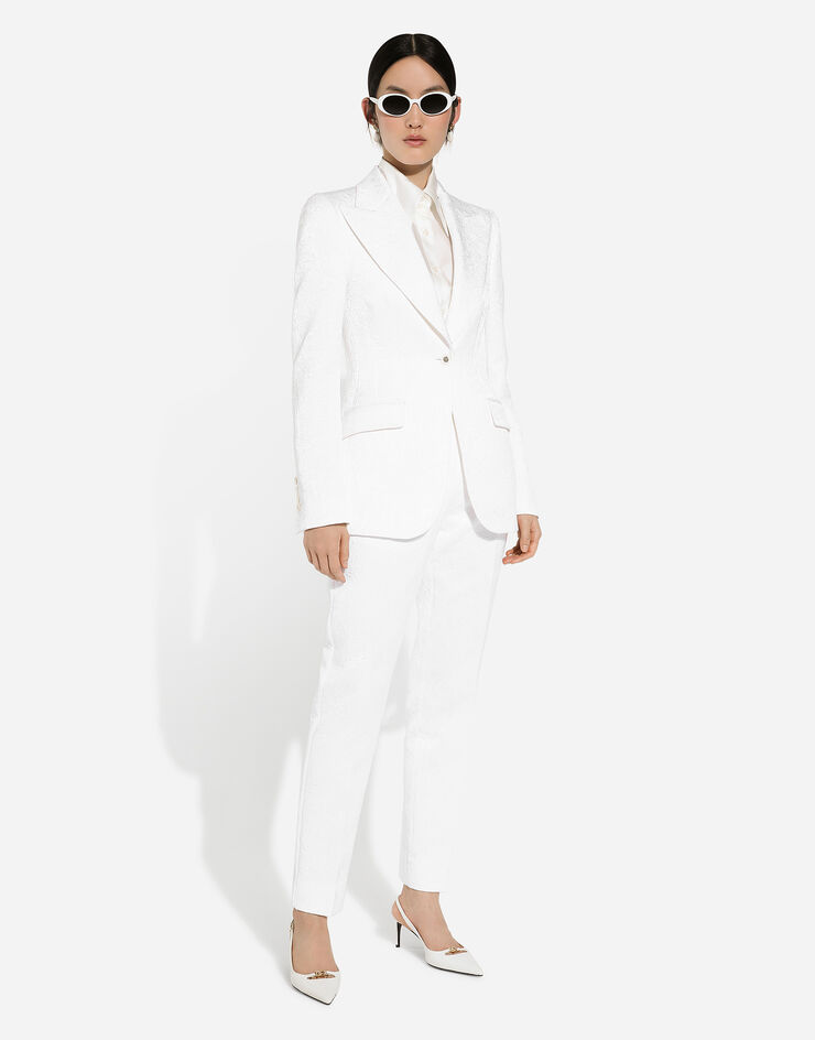 Dolce & Gabbana سروال سيجارة بروكيد أبيض FTAM2TFJTBV