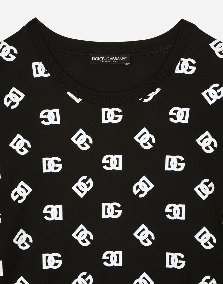 Dolce & Gabbana Kurzarm-T-Shirt aus Baumwolle DG Monogram Schwarz G8PB8TG7L5E