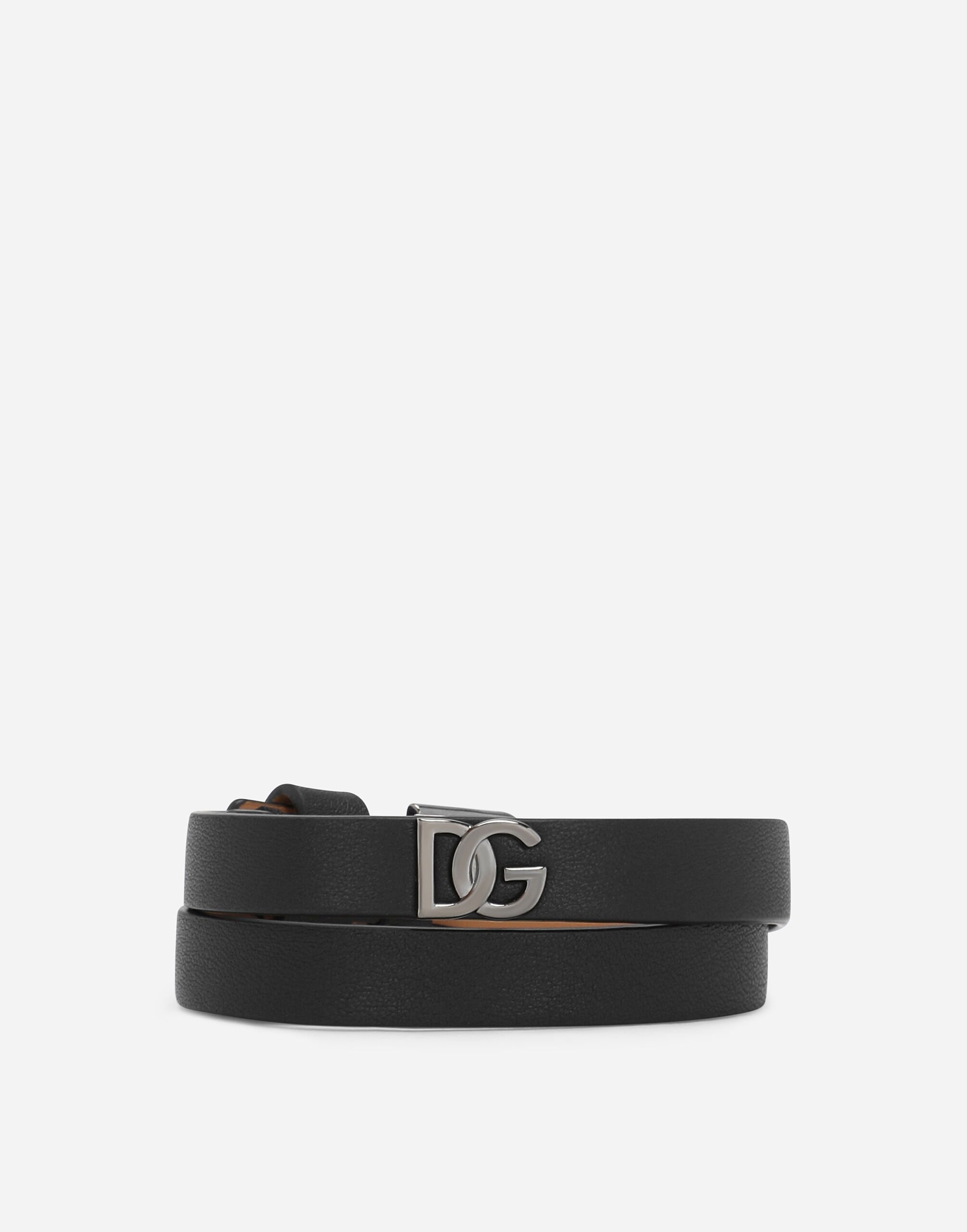 Dolce & Gabbana Bracelet en cuir de veau à logo DG Beige BM2274AN233