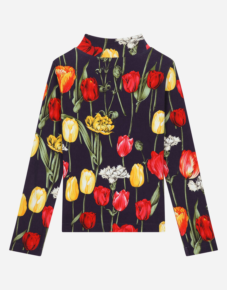 Dolce & Gabbana Pull col roulé en interlock à imprimé tulipes Imprimé L5JTLEFSG85