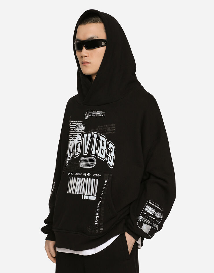 Dolce & Gabbana Sweat-shirt en jersey à capuche et imprimé DGVIB3 Noir G9AKPTG7K3H