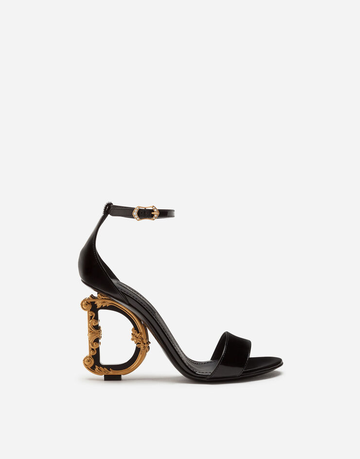Dolce & Gabbana Polished calfskin sandals with DG baroque heel Black CR0739A1037