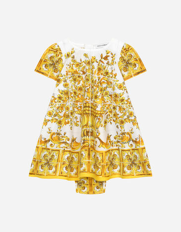 ${brand} Poplin dress with yellow majolica print ${colorDescription} ${masterID}