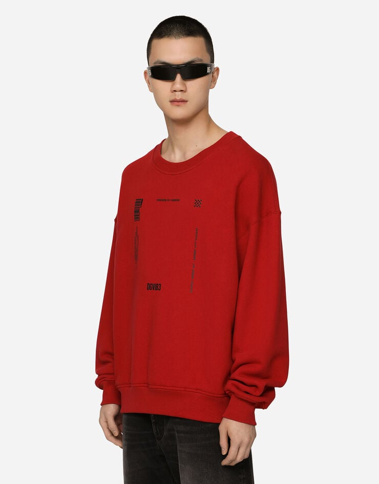 Dolce & Gabbana Sweat-shirt en jersey à imprimé DGVIB3 et logo Rouge G9AQVTG7K3C